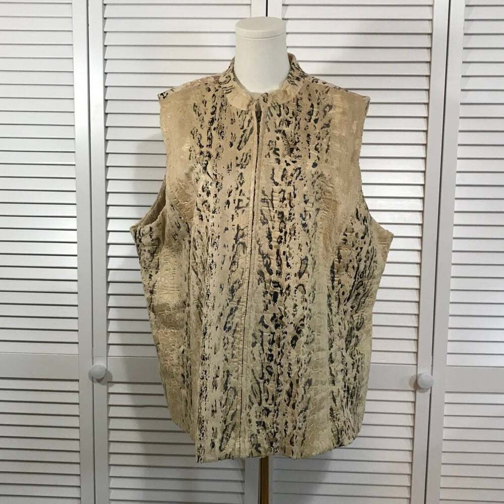 VTG Erin London Faux Fur Leopard Vest 1X Y2K Plush Zip with Imperfections